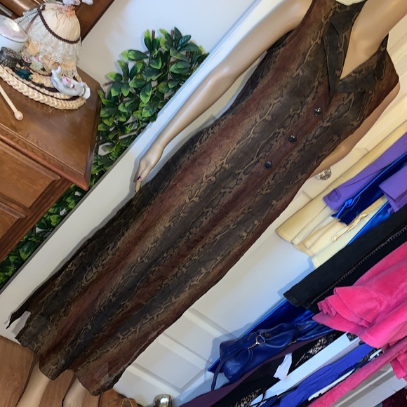 Vintage 80s Reptile snake print sheer chiffon sleeveless maxi VEST Shirt top S M - Picture 9 of 13